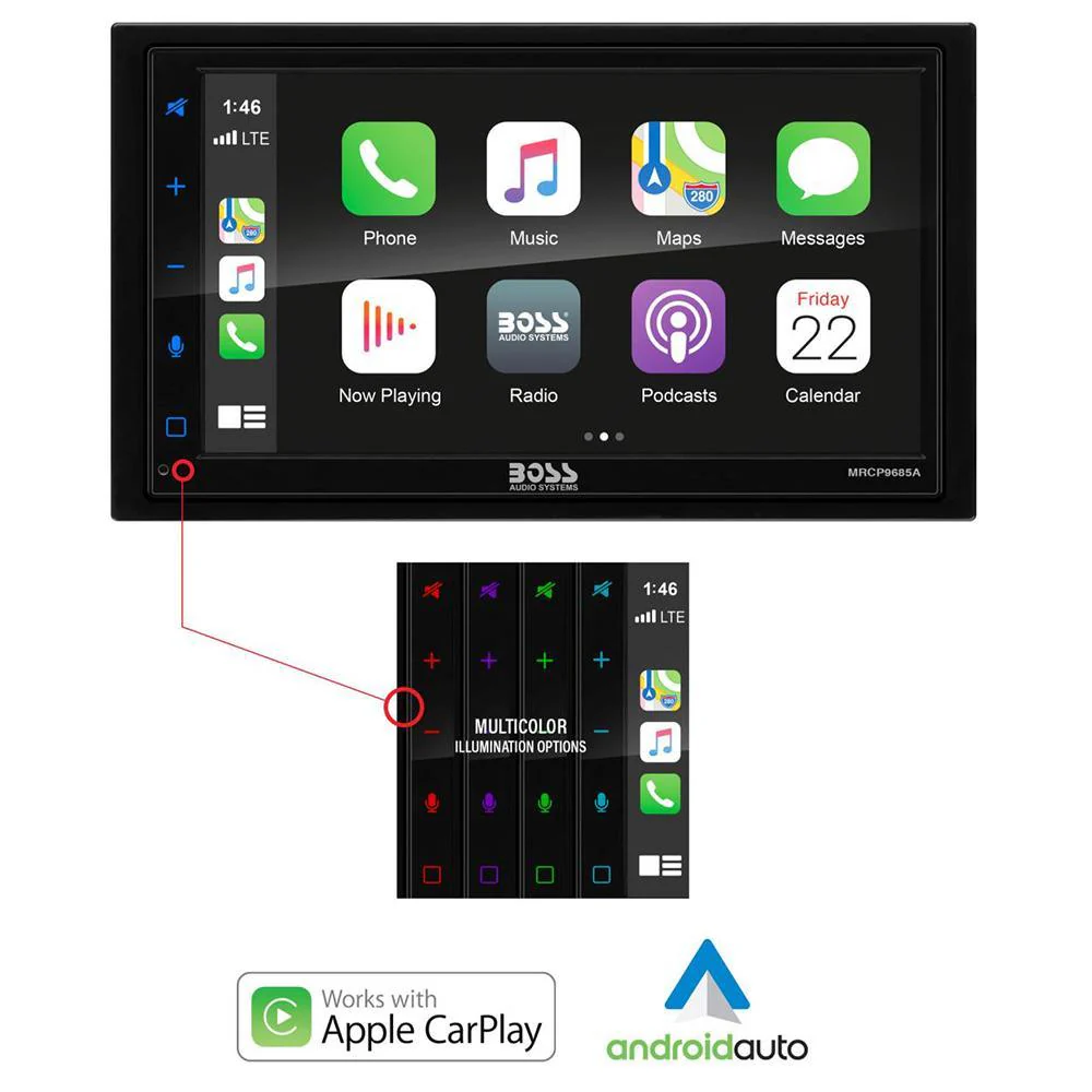 Boss MRCP9685A 6.75" Weather-Proof Double-DIN Multimedia Receiver w/ Apple CarPlay/ Android Auto - Image 3
