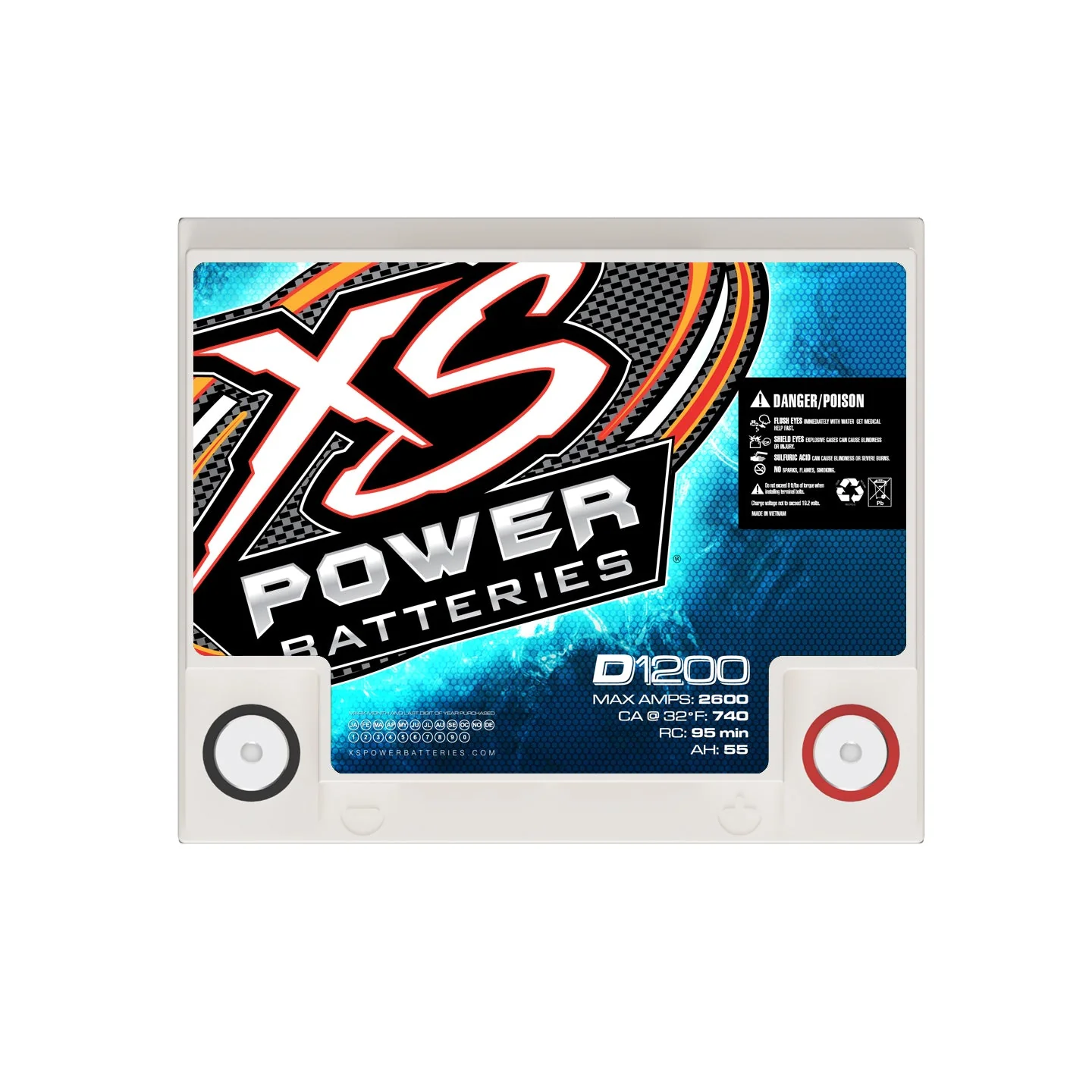 XS Power D1200 12 Volt AGM 2600 Amp Sealed Car Audio Battery/Power Cell+Terminal - Image 4