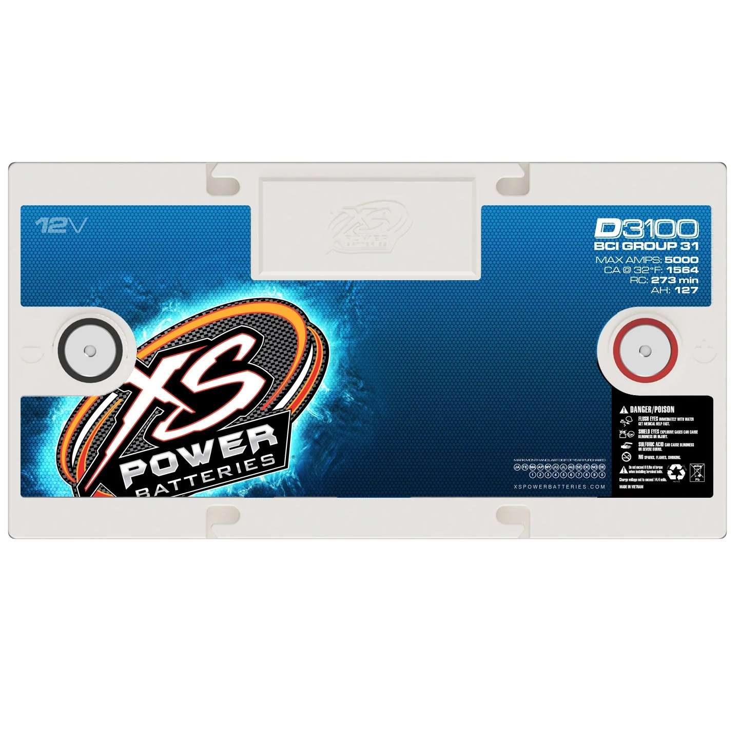 XS Power D3100 12 Volt AGM 5000 Amp Sealed Car Audio Battery/Power Cell+ M6 Terminals - Image 4