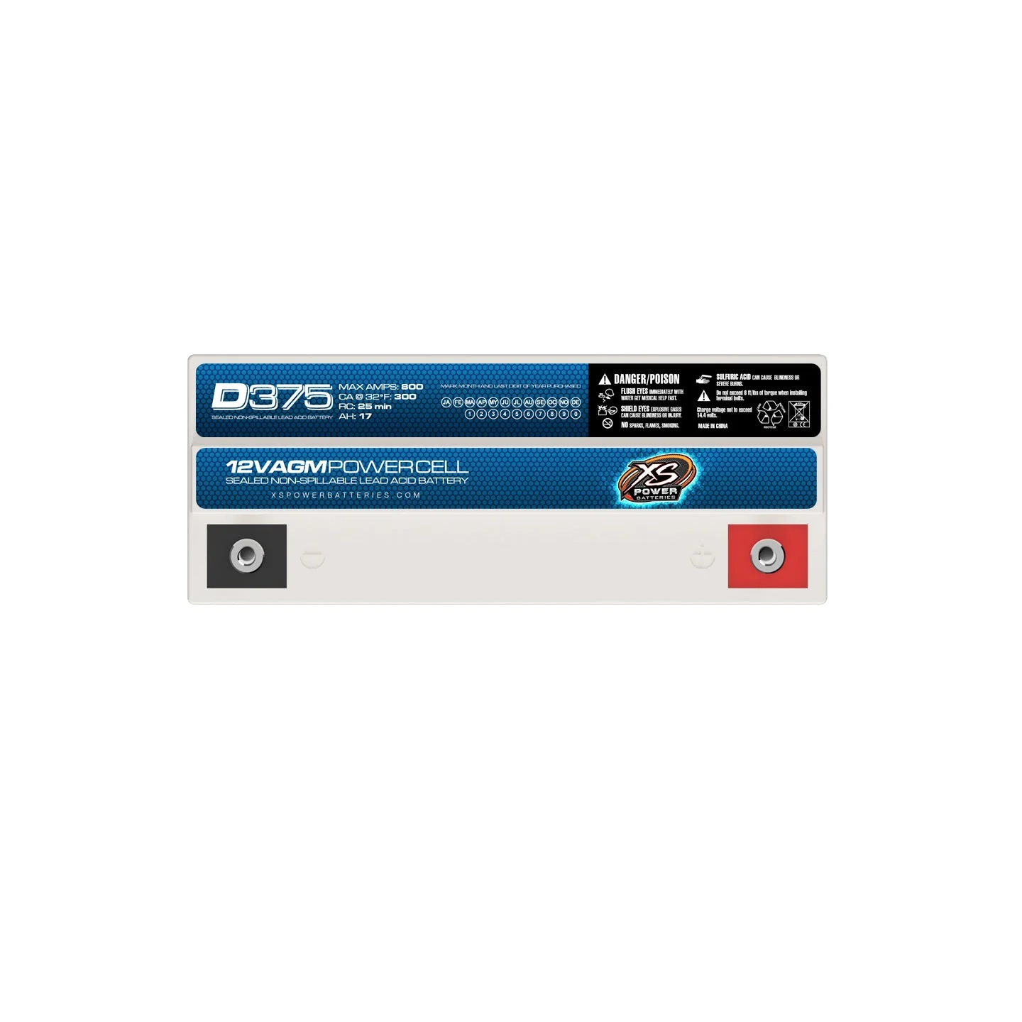 XS Power D375 12 Volt AGM 800 Amp Sealed Car Audio Battery/Power Cell+Terminals - Image 3