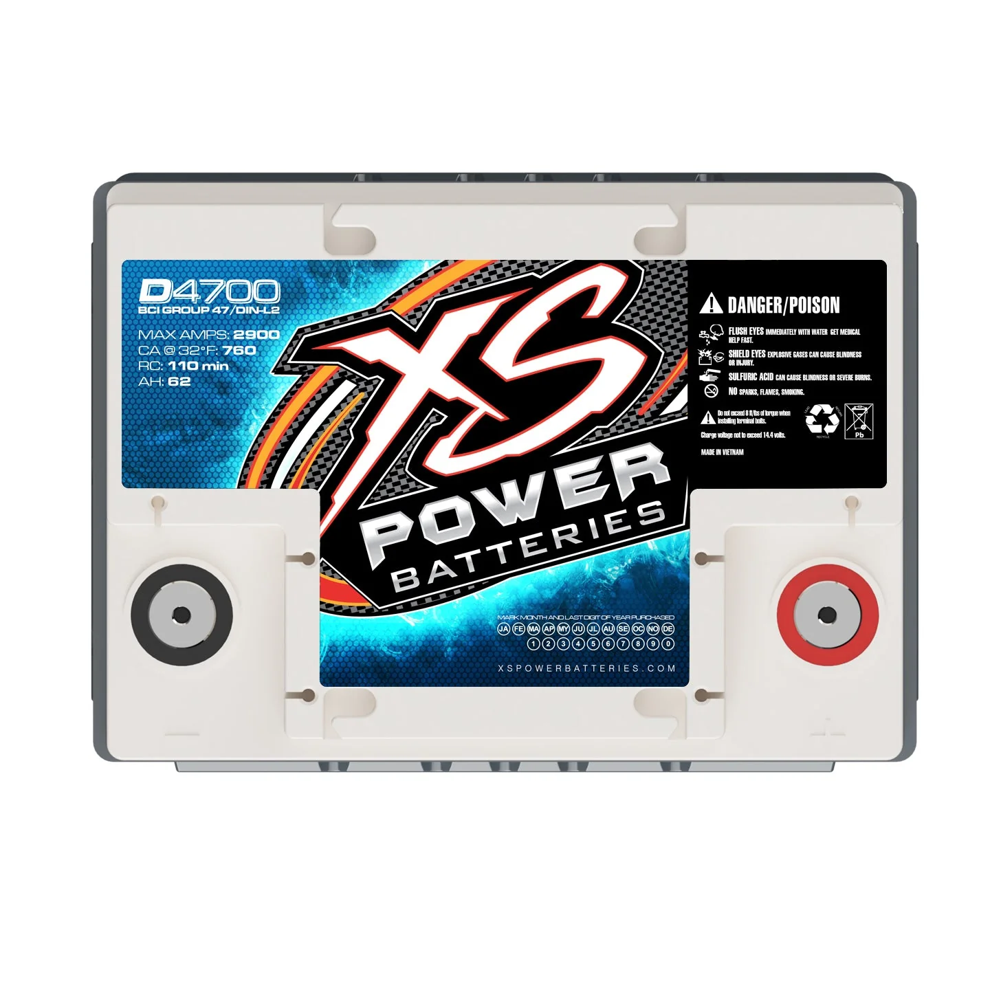 XS Power D4700 12 Volt AGM 2900 Amp Sealed Car Audio Battery/Power Cell+Terminal - Image 4