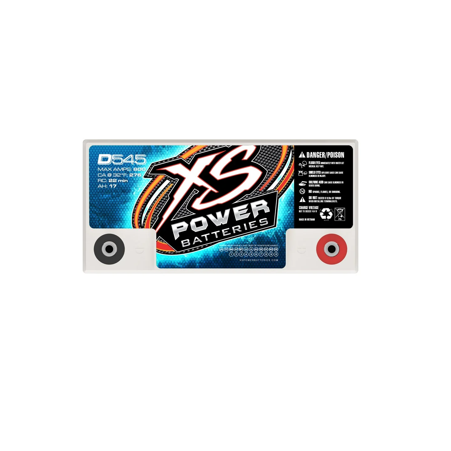XS Power D545 12 Volt AGM 800 Amp Sealed Car Audio Battery/Power Cell+Terminals - Image 4
