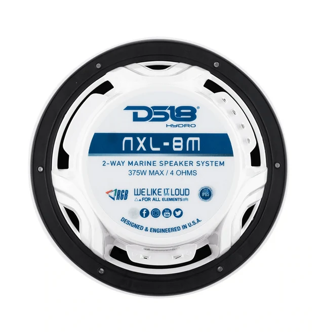 DS18 Hydro NXL-8M/WH 8" 375 Watt WHITE 2-Way Marine Speakers with Integrated RGB LED - Image 4